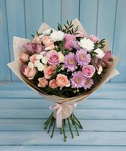 Букет цветов из:  Хризантемы, Розы и Альстромерии в Покровском Республика Дагестан